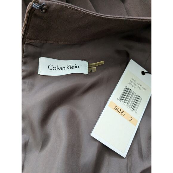 NWT Calvin Klein Sz 2 Brown Fit and Flare Pleated Dress - Picture 6 of 7